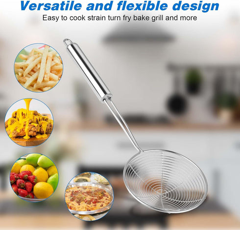 Steel Spider Strainer Skimmer Ladle, 15 Inch Kitchen Gadget for Cooking and Frying