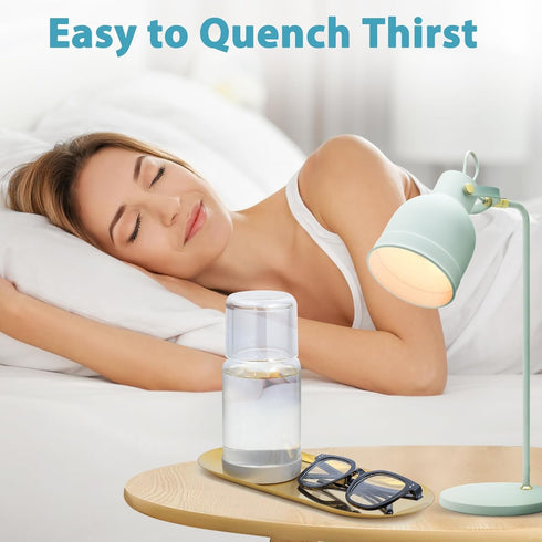 Set 18 OZ Wikapy Bedside Water Carafe and Glass With Silicone Coaster for Nightstand, Bedroom, Clear Mouthwash