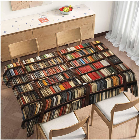 Beabes Tablecloth Bookshelf, Library Bookshelves Books Rectangular Table Cover Kitchen Table Cloth for