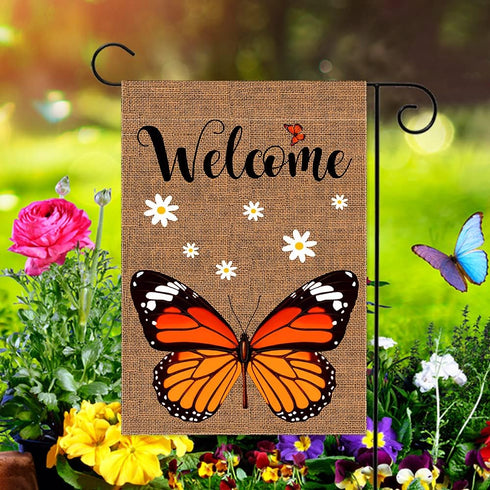 Welcome Monarch Butterfly Garden Flag Butterfly lovers Burlap Vertical Double Sided Yard Flags, Keep Flying if You Have Wings Outdoor Indoor Lawn Home for Personalized Decor 12.5x18 Inch