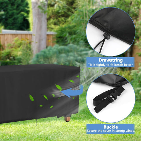 48 Inch Black-48x16x15in Outdoor Bench Cover for Backless Benches, Patio Bench Covers Waterproof Heavy Duty