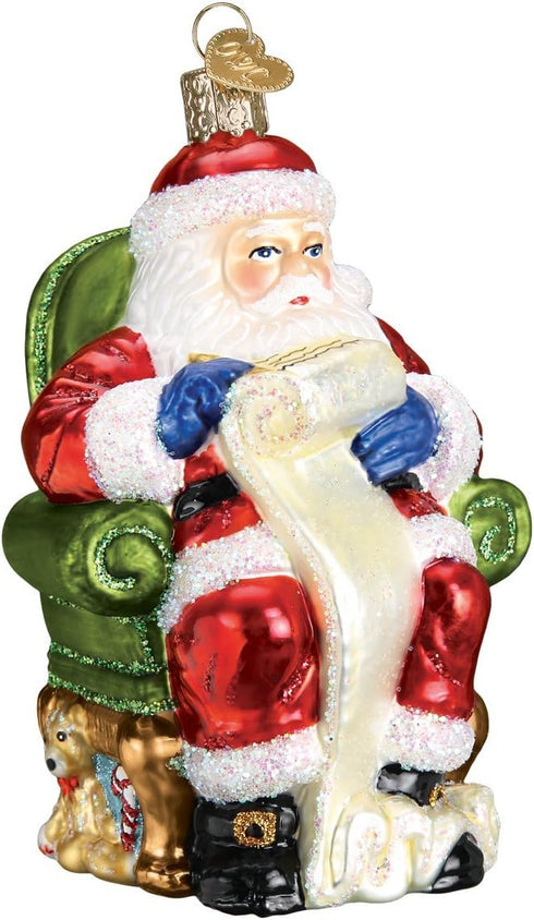 Old World Christmas 40300 Glass Blown Ornaments for Christmas Tree, Santa Checking List