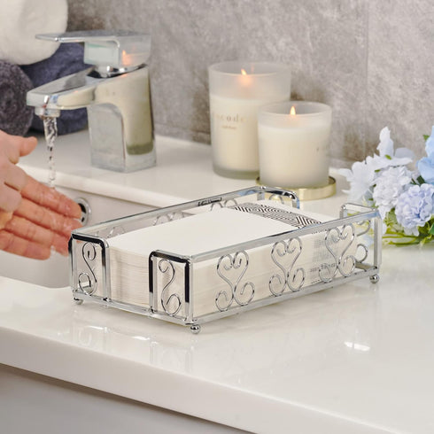 Countertop Silver Guest Towel Holder Tray for Bathroom Napkin Organizer for Disposable Hand Paper Towels, Vanity Napkin