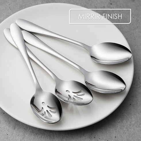E-far Serving Spoons, 4-Piece Stainless Steel Utensils Set for Catering, Buffet, and Kitchen Use