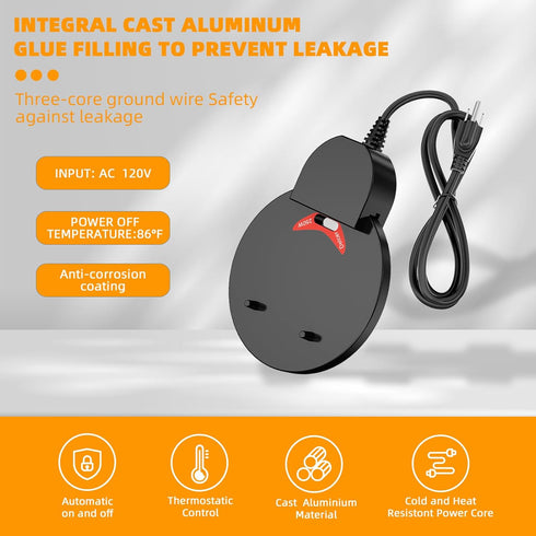250W Chicken Water Heater w/Thermostat, Aluminum Cast Bird Bath Heater & Pond Deicer, Winter Trough Heater for Poultry