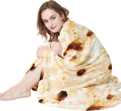 LetsFunny 80in Burrito Tortilla Throw Blanket, 2.0 Double Sided Burritos Taco Tortilla