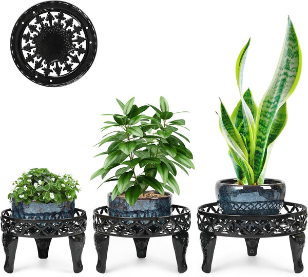 3 Pack Metal Plant Stands Indoor Outdoor, Heavy Duty Iron Flower Pot