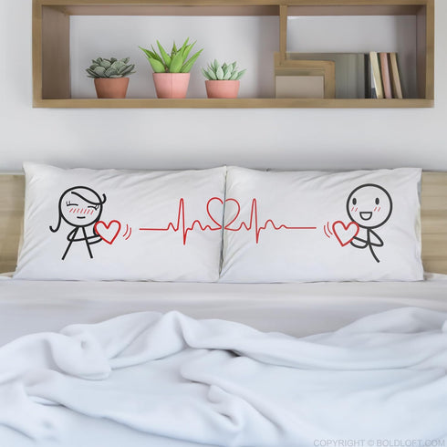 BoldLoft Love You Every Beat of My Heart Couple Pillowcases - Gifts for Couples, Boyfriend, Girlfriend, Anniversary,