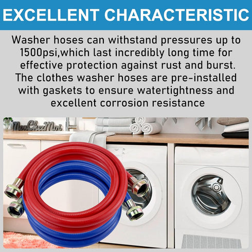 12FT Rubber Washing Machine Hoses, 3/4 Connection Supply Lines for Hot and Cold Water, 2 Packs by MIFLUS