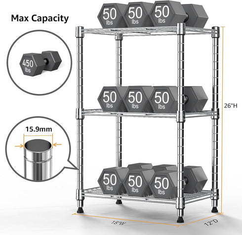 MZG Wire Storage Shelving 3-Tier Utility Shelving Unit, Steel Organizer Wire Rack for Home, Kitchen, Office - Chrome