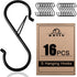ADIIL 16 Pcs S Hooks with Safety Buckle, Heavy Duty Metal S Shaped Hooks for Hanging Plants, Kitchen Utensils