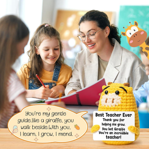 Teacher Appreciate Gifts Positive Giraffe - Thank you for Helping Me Grow, Handmade Crochet Giraffe Cute Stuff Decor