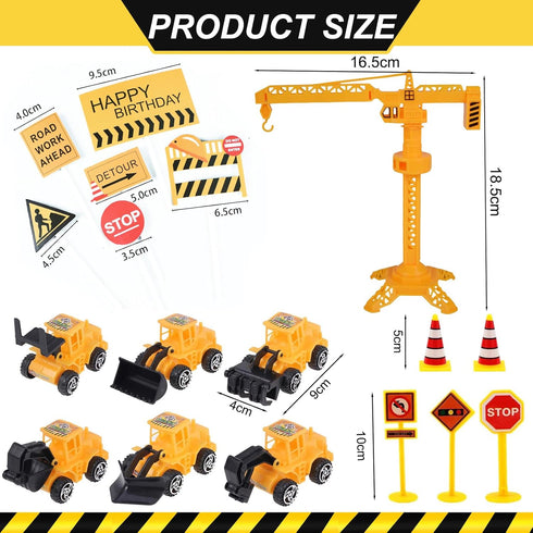 Vitalili 18 Set Construction Cake Topper, PCS Construction Cake Decorations Excavator Tower Crane Cupcake Topper