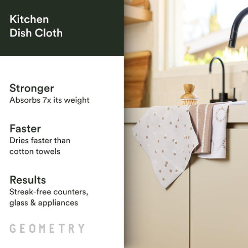 3 Pack GEOMETRY Dishcloth Evergreen Collection Quick-Dry, Ultra-Absorbent, Reusable Microfiber Kitchen Towels