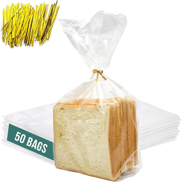 Reusable Plastic Bread Bags for Homemade - 50 Pack Clear Bag with