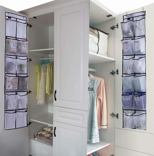 Over The Door Shoe Organizer | Hanging Shoe Hanger with 12 Large Clear Mesh Pockets for Narrow Closet Door, 2 Pack