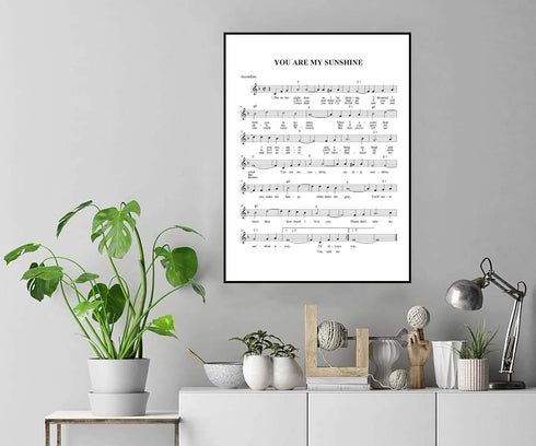 You Are My Sunshine Lullaby Canvas Wall Art – Sheet Music Poster Print for Baby Room Home Decor, Unframed