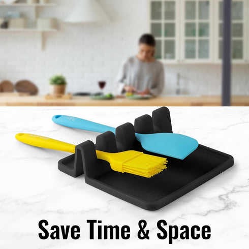 Zulay Kitchen Extra Large Silicone Utensil Rest, BPA-Free Heat-Resistant Spoon Holder with Drip Pad for Stove Top