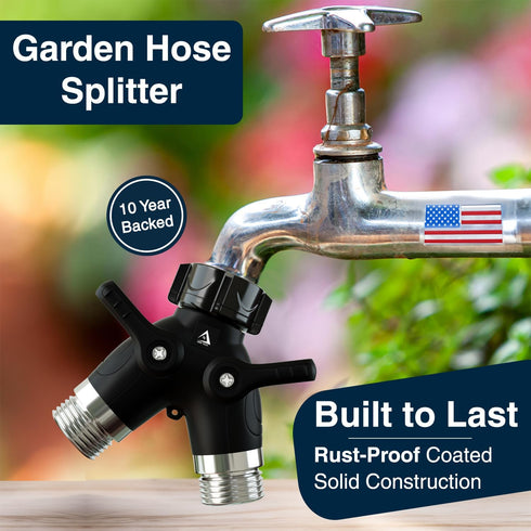 2 DBR Tech Garden Hose Splitter Way Heavy Duty | Faucet Adapter with Long Handle, Outdoor Water Spigot Hose Bib Y Wye