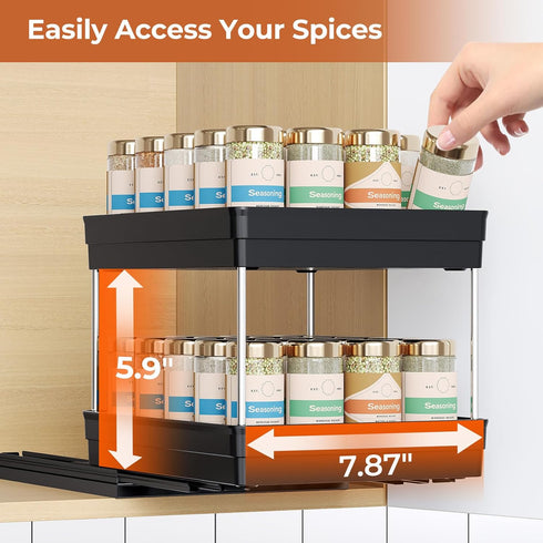 Mystozer 8.26''Wx10.62''Dx8.66''H, 2 Packs-2 Pull Out Spice Rack Organizer for Cabinet, Slide Out Spice Racks