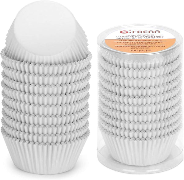 Gifbera 200-Count White Metallic Foil Cupcake Liners, Standard Size Baking Cups