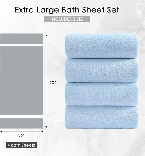 4 35"x70" Set Cozy Piece Extra Large Bath Towel Oversized Bath Sheet Blue Bath Towel for Bathroom Ultra Soft Highly