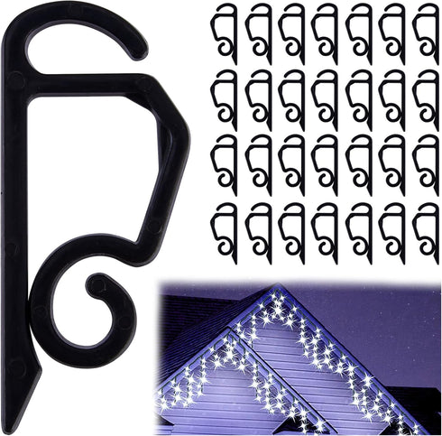 Vikdio 30 Pcs Black Gutter Hooks for Christmas Lights, Holiday Light Clips for Fixing Outdoor String Lights on