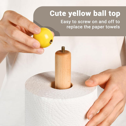 Cambiar Paper Towel Holder, Wooden Kitchen Roll Stand (Yellow Ball)