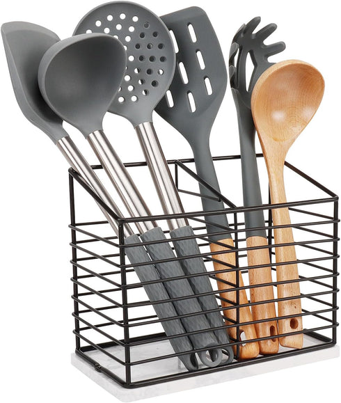 Utensil Holder for Kitchen Counter, Metal Utensil Holder Rack for Cooking Tools Storage, Sturdy Base, Drainage Hole for