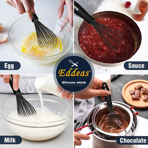 Mini Silicone Whisk - Small 7+9in BPA Free Whisk for Beating and Mixing, Non Scratch Coated