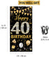 40th Birthday Decorations Door Banner, Black Gold Happy 40th Birthday Sign Poster Decor, 6.1ft x 3ft Fabric Backdrop