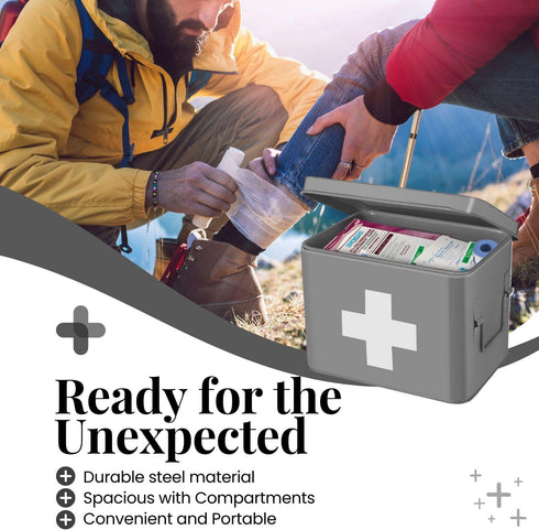 33 21 19 cm, 5 Flexzion Medicine Box, Home Pharmacy Box, x x Metal Medication Storage Box for Emergency, First Aid