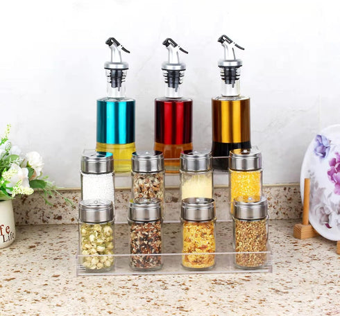 Spice Rack, No Tool Needed Self-derived Snap On Assembly, 10 in for Jars, 3 Tier Kitchen Organizer