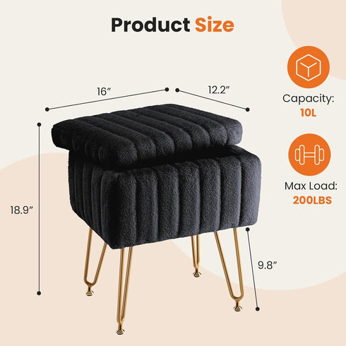 4 DUMOS Vanity Stool Chair, Ottoman with Storage, Makeup Cute Soft Small Footstool, Modern Style Faux Fur Seat