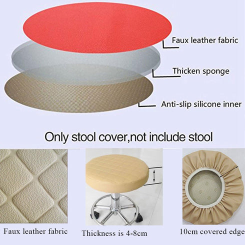 Levoberg (30cm/11.8inch, Round Stool Cushion Faux Leather Barstool Chair Cover with Elastic Red-Lattice)
