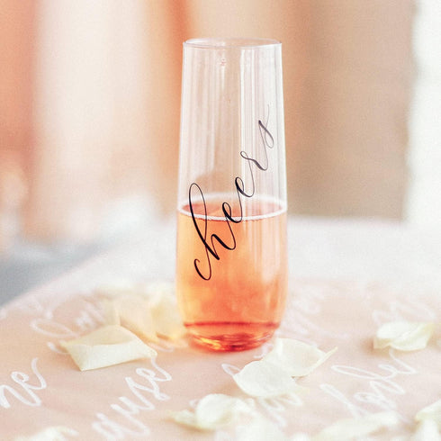 ModParty Cheers Flutes - Set of 12, Wedding Reception, Bachelorette Party, Shatterproof Plastic Cups