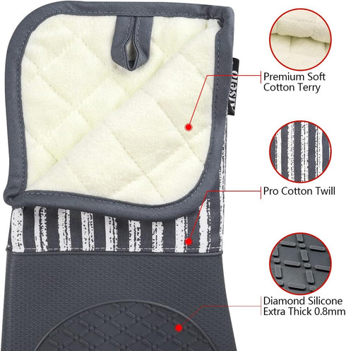 Silicone Oven Mitts Heat Resistant 932?, Set of 2 Extra Long Kitchen Mittens for Baking and Cooking