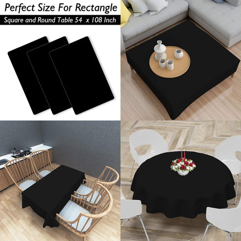 Childom 3 Pack Plastic Tablecloths for Rectangle Tables, 54" x 108" Black Disposable Table Cloths