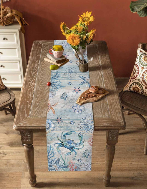 Lsrtoss 48 Inches Summer 13" 48" Coastal Crab Table Runner Long Farmhouse Dress Scarves, Nautical Beach Starfish Coral
