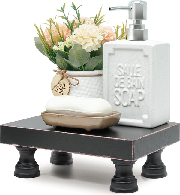 Modern Decorative Wood Pedestal Stand for Kitchen Decor, Retro Countertop Organizer for Soap Dispenser and Sponge Holder