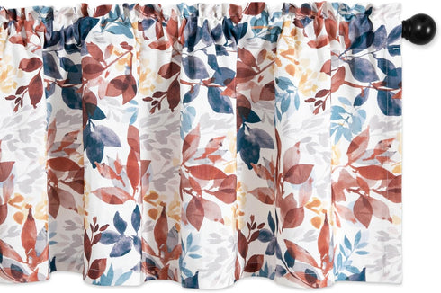 Leeva Leaves Printed Window Valance, Linen Texture Farmhouse Small Curtains, 52 x 18 Inch, One Panel