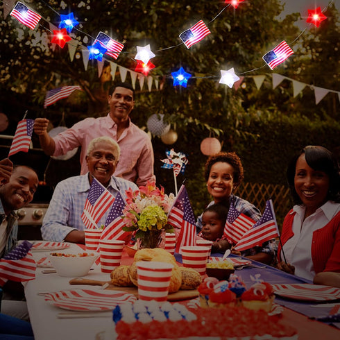 2 4th 10ft 30 Zhanmai Pcs of July Decorations Lights Red White Blue String Lights LED Patriotic Stars American Flag