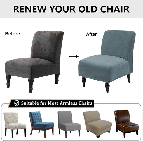 TOPYUMH Armless Velvet Accent Chair Covers Luxury Thick Velvet Chair Slipcovers, Removable Furniture Protector