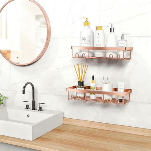 Moforoco Shower Caddy Shelf Organizer Rack, Self Adhesive Black Bathroom Shelves Basket, Home Farmhouse Wall Inside