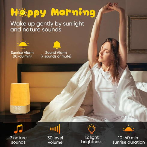 30 Dimmable Sound Machine White Noise Machine with Soothing Sounds, Sleep Timer, Bedside Lamp Night Light Clock