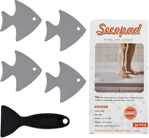Bathtub Stickers Non-Slip, 24 PCS Safety Shower Treads with Premium Scraper, Gray