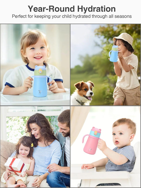 Raki Venus 12oz Kids Insulated Water Bottle Double-Wall Vacuum Kids Water Bottle with Hygiene Silicone Straw
