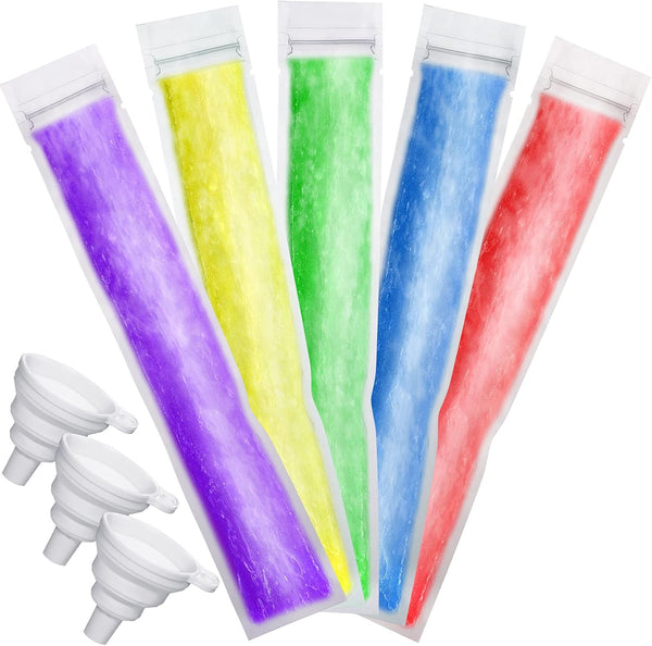 Shappy 450 Pcs Disposable Ice Pop Mold Bags with 3 Silicone Funnels