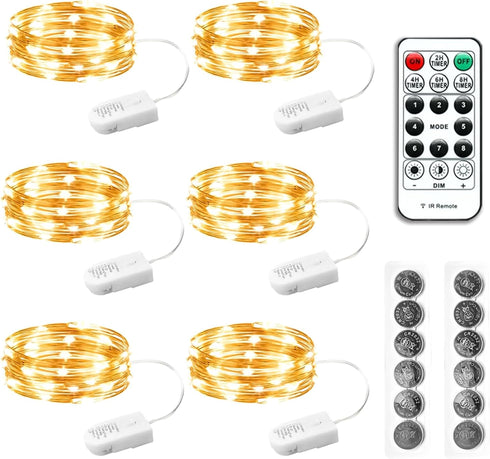 HXWEIYE 6 Pack Fairy Lights Battery Operated with Remote & Timer, 7ft