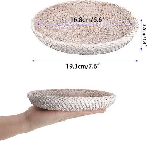 Hipiwe Small Key Basket Bowl for Entryway, 7.6" Round Woven Wicker Basket, Whitewash